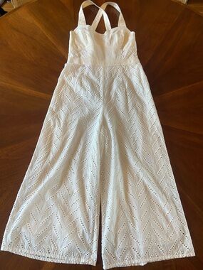 Anthropologie White Eyelet Cross-Back Jumpsuit